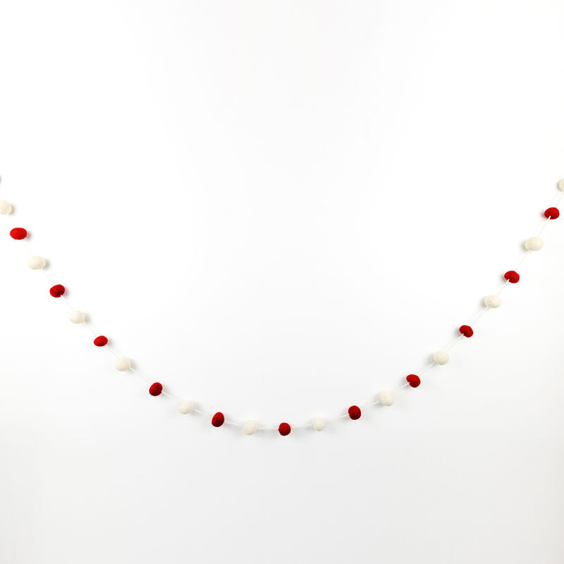 72" X 1.25" Felt Ball Garland, White/Red