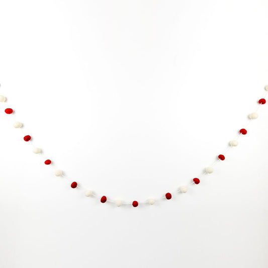 72" X 1.25" Felt Ball Garland, White/Red