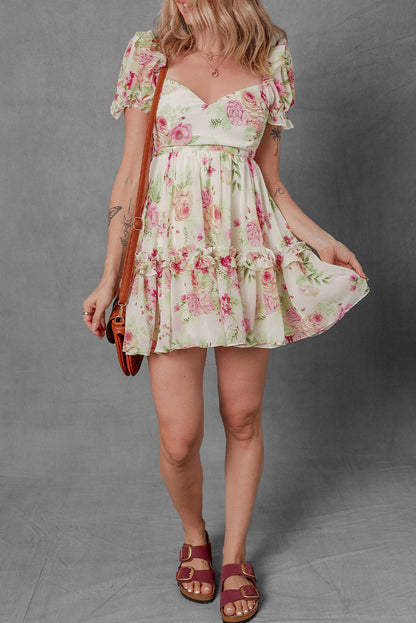 Floral Ruffle Sweetheart Mini Dress