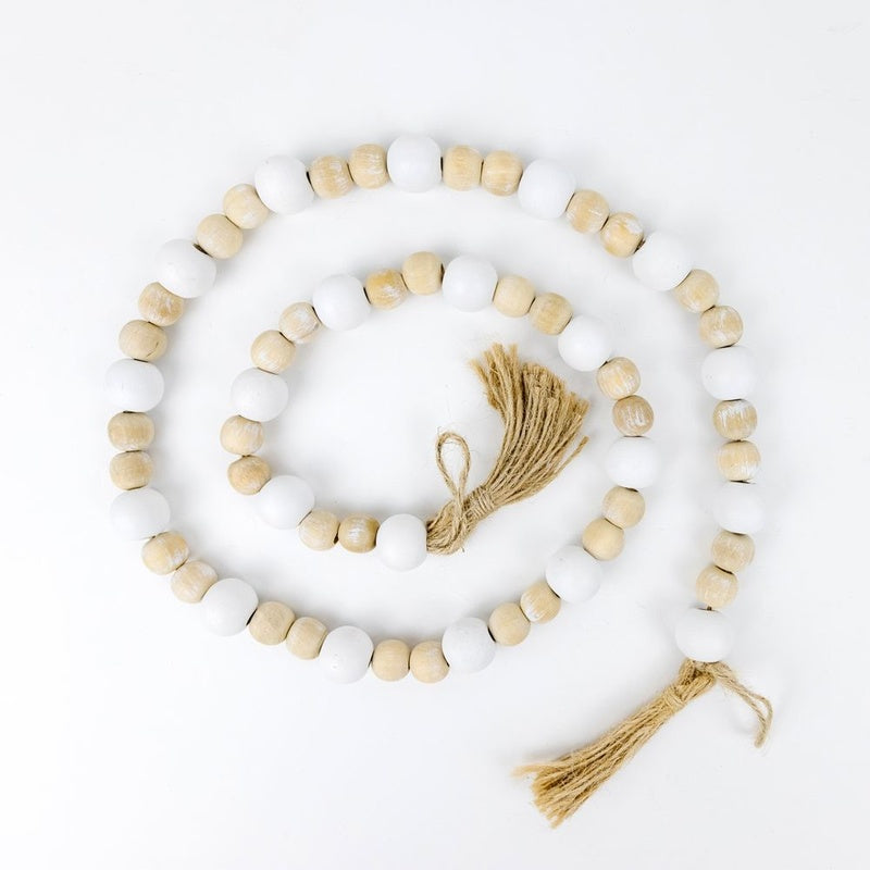 36x1 bmbo wd bead grlnd w/ tassels, natural/white