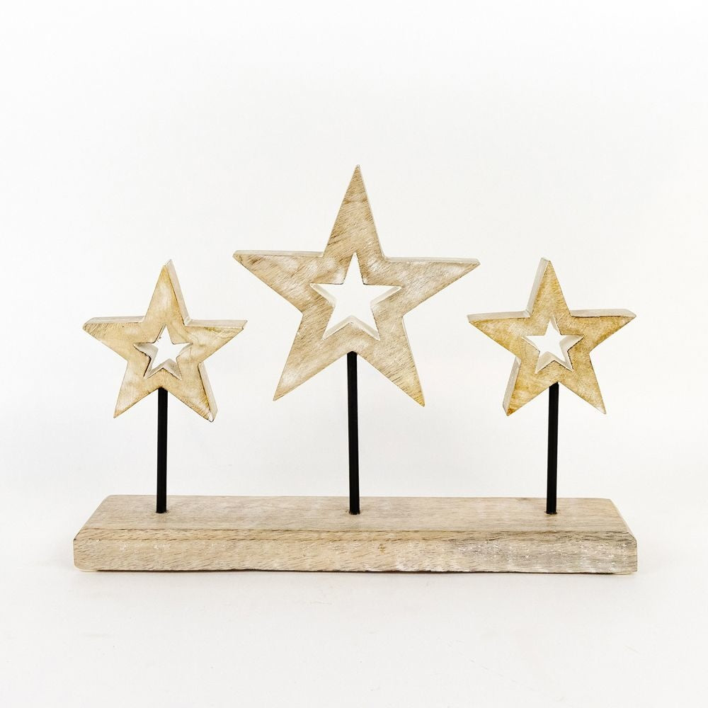 13x9x2.5 Mango Wood cutout on stnd (STARS) natural/white