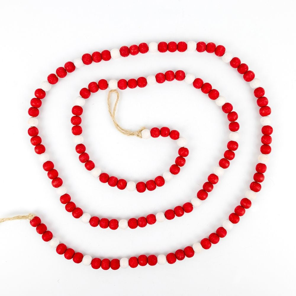 60x.5 wood bead garland rd/white