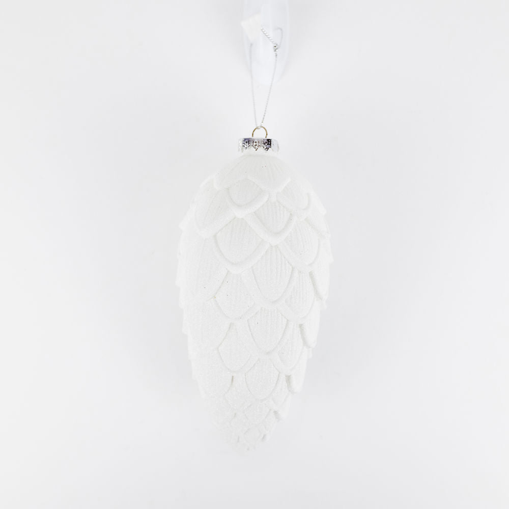 8" acrylic pine cone orn, white