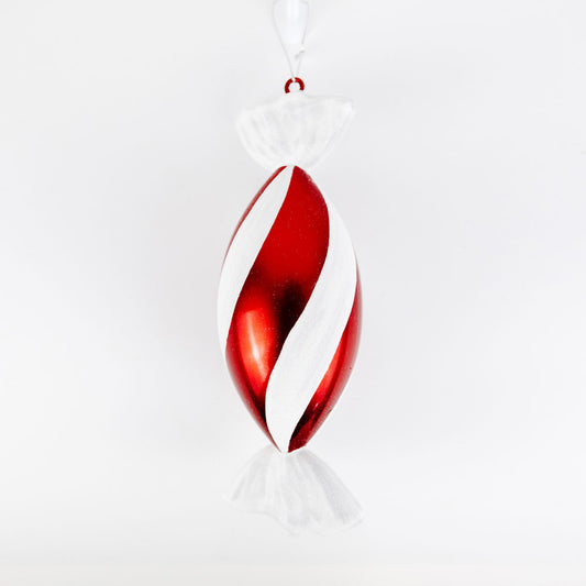 12x4 acrylic candy cane orn, white/red