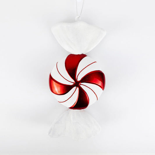 12x6 acrylic peppermint candy cane orn, white/red