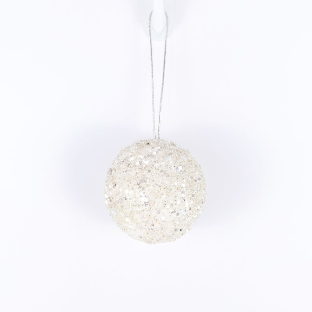 3" jewel ball ornament, white