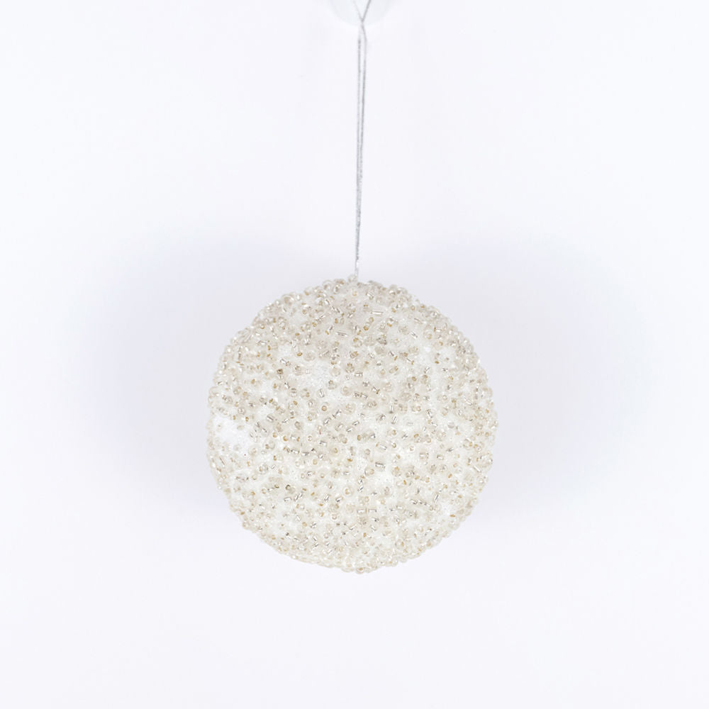 4" jewel ball ornament, white