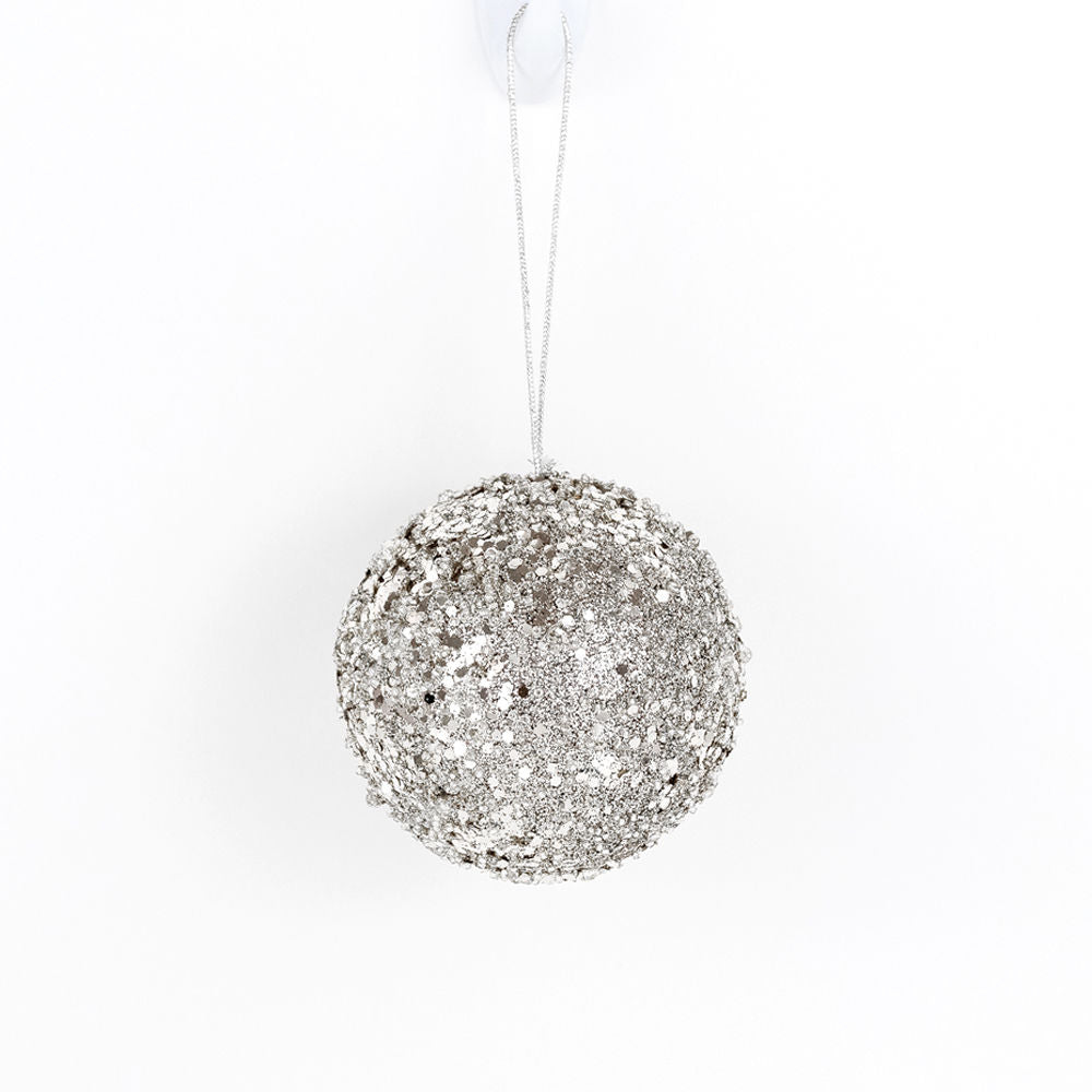 4" jewel ball ornament, silver