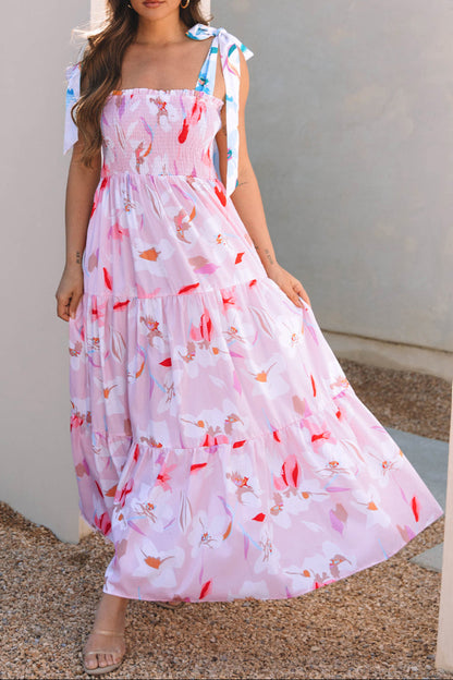 Floral Tied Straps Maxi Dress
