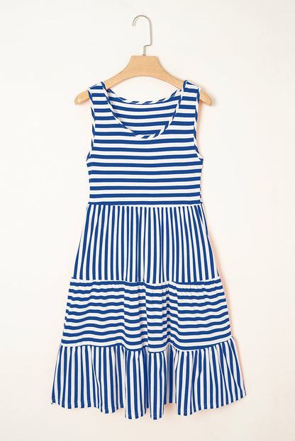 Stripe Sleeveless Tiered Mini Dress