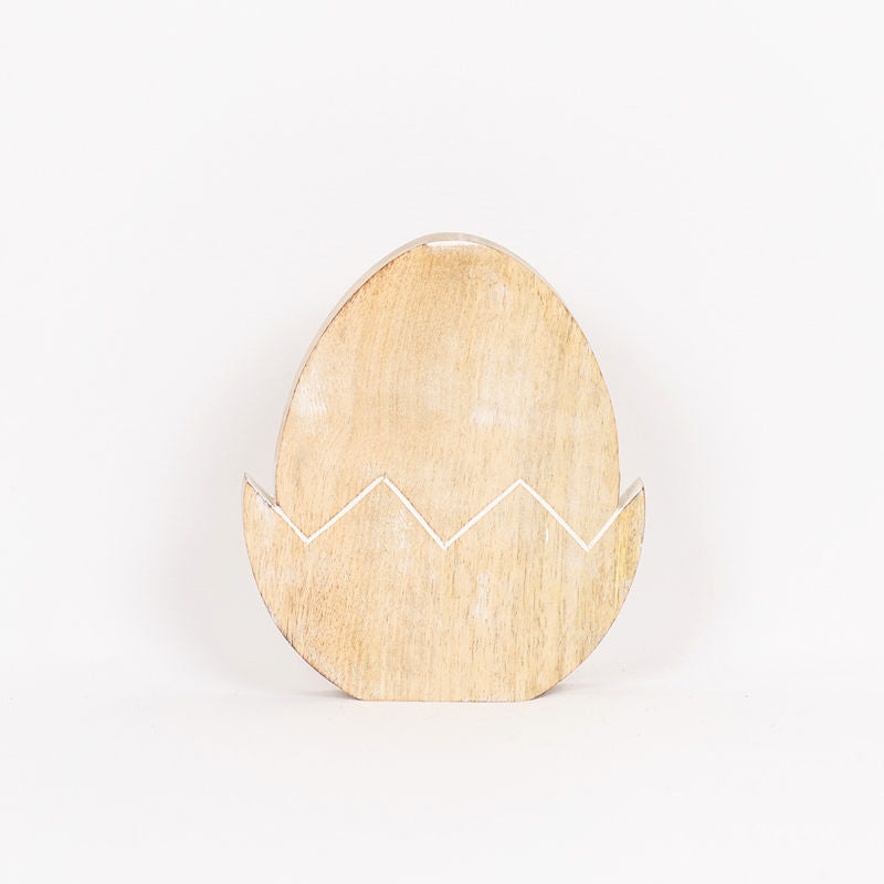 6" X 7" X 1" Mango Wood Cutout (Egg) Natural/white