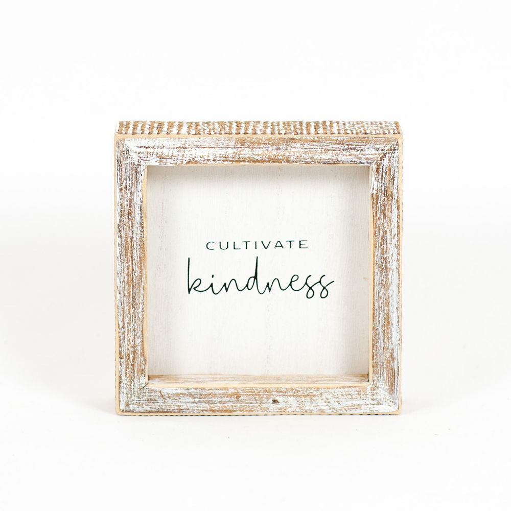 5" X 5" X 1.5" Wood Framed Sign (Cultivate Kindness) White/Black