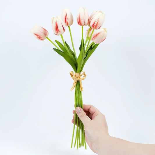 15" faux tulip bundle s/9, white/rd/green