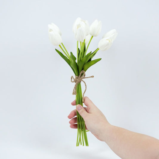 15" faux tulip bundle s/9, white/green