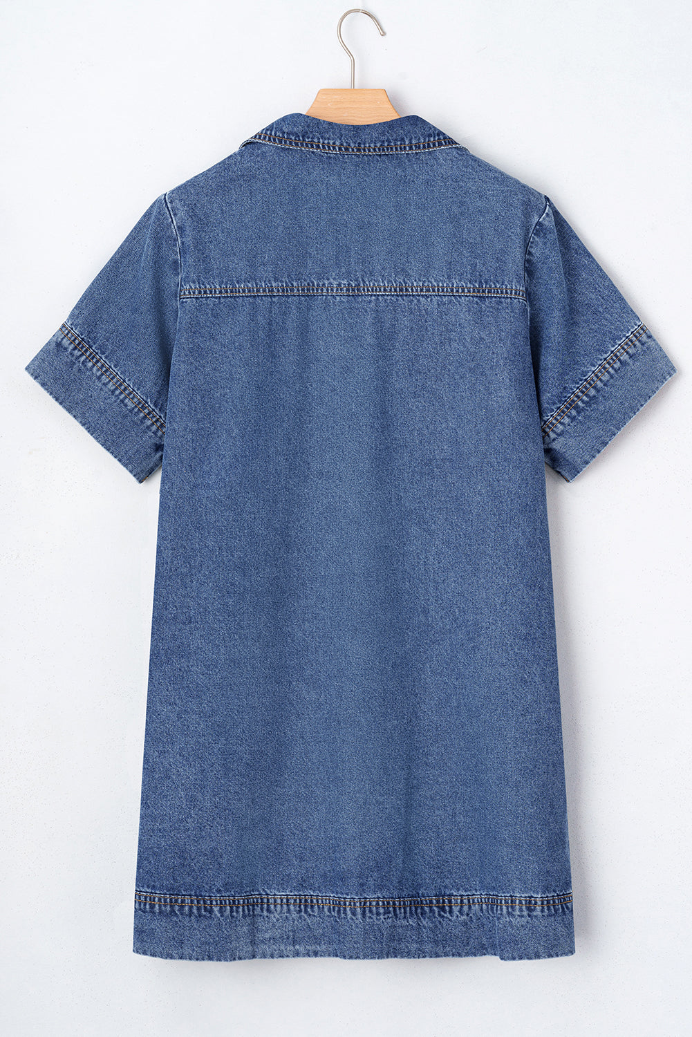 Denim Collared V-Neck Pocketed Dress