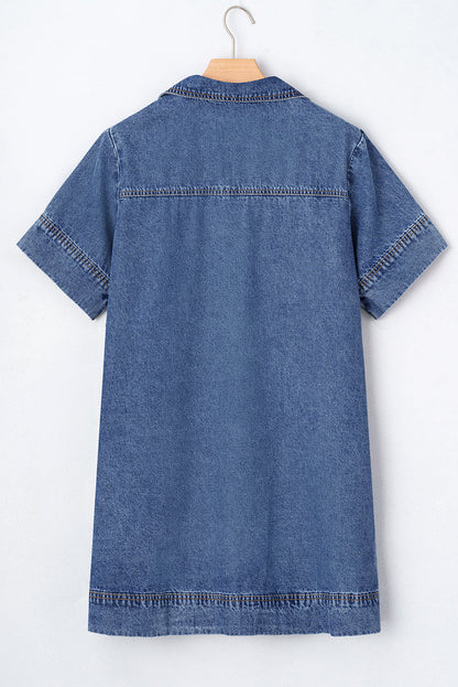 Denim Collared V-Neck Pocketed Dress