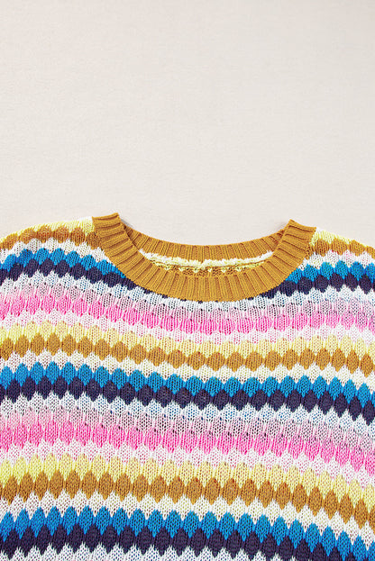 Stripe Ruffle Short Sleeve Sweater