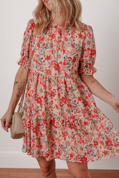 Floral Frilled Neck Mini Dress
