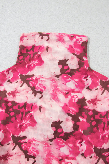 Floral Mesh Mock Neck Blouse