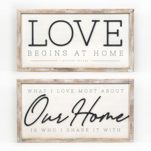 37" X 20" X 2" Reversible Wood Framed Sign (Love/Our Home) White/Gray