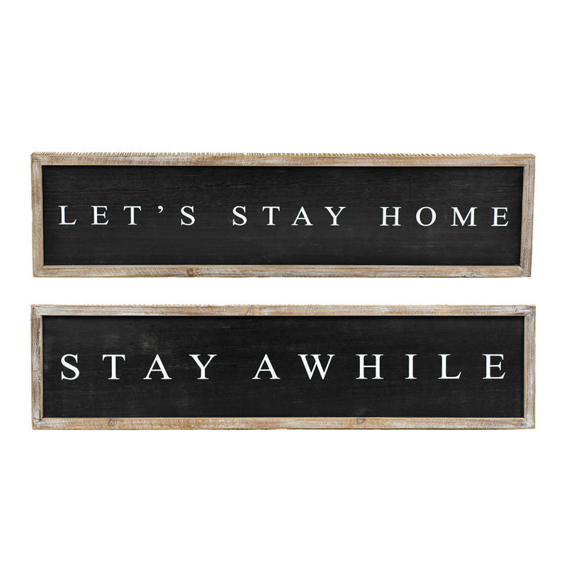 37" X 9" X 1.5" Reversible Wood Framed Sign (Stay/Home) Black/white