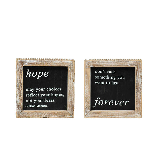 5" X 5" X 1.5" Reversible Wood Framed Sign (Hope/Forever) Black/white