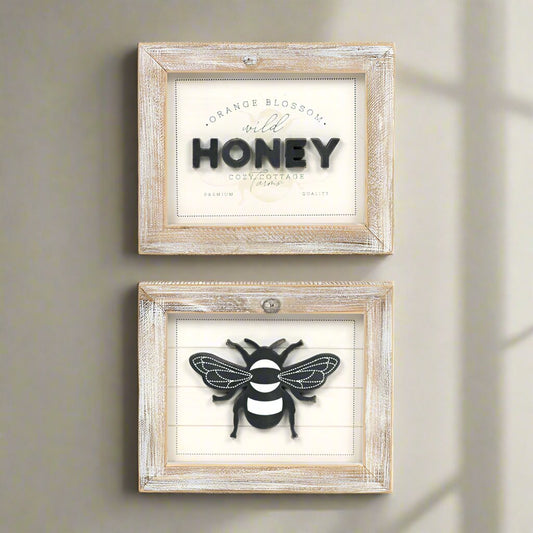 12" x 10" x 2" Reversible Wood Framed Sign (Orange Blossom Wild Honey Cozy...) White/Grey/Tan