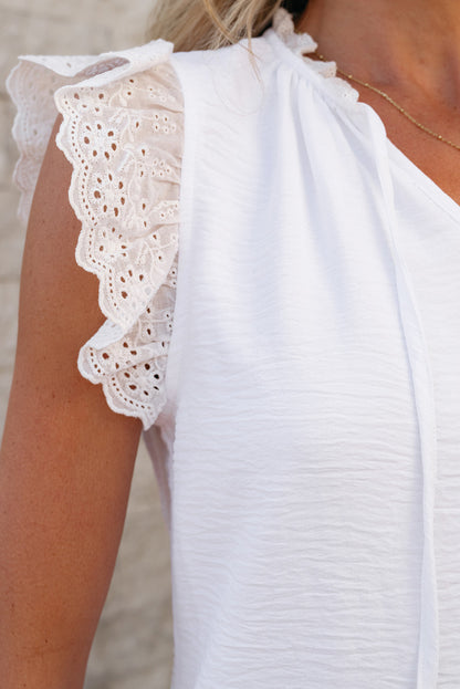 Embroidered Eyelet Ruffle Trim Blouse