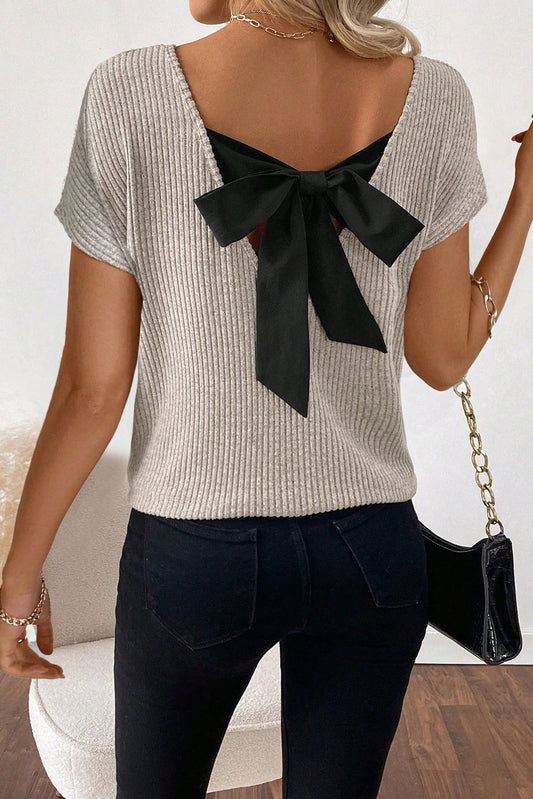 Colorblock Bow Back Ribbed Top