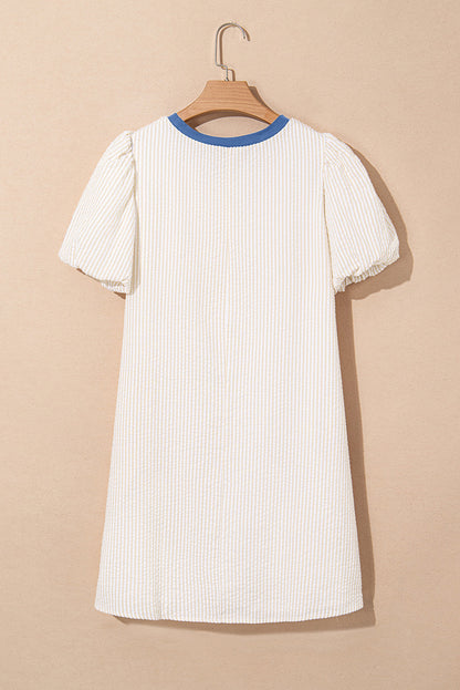 Stripe Contrast Seersucker T-Shirt Dress