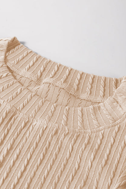 Solid Cable Textured Flutter Sleeve Top