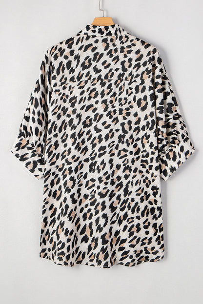 Leopard 3/4 Sleeve Buttoned Shirt