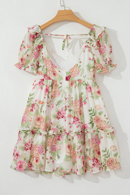 Floral Ruffle Sweetheart Mini Dress