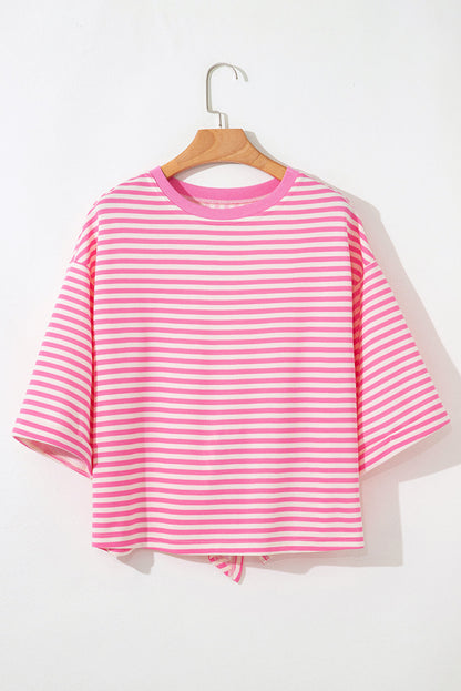 Stripe Bow Back Cutout Tee