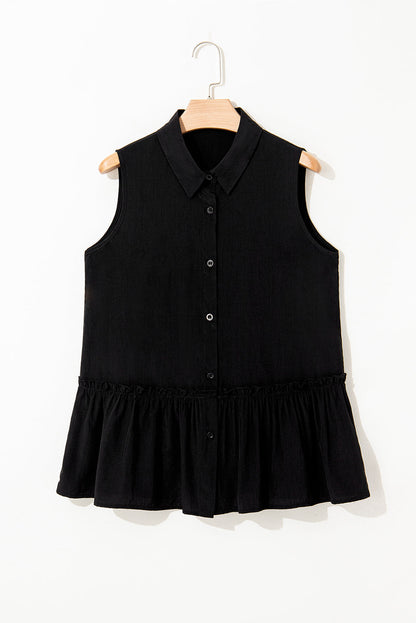Ruffle Hem Sleeveless Buttoned Shirt