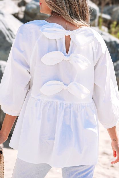 Bow Cutout Back 3/4 Sleeve Blouse
