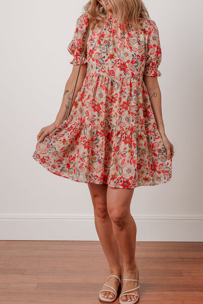 Floral Frilled Neck Mini Dress