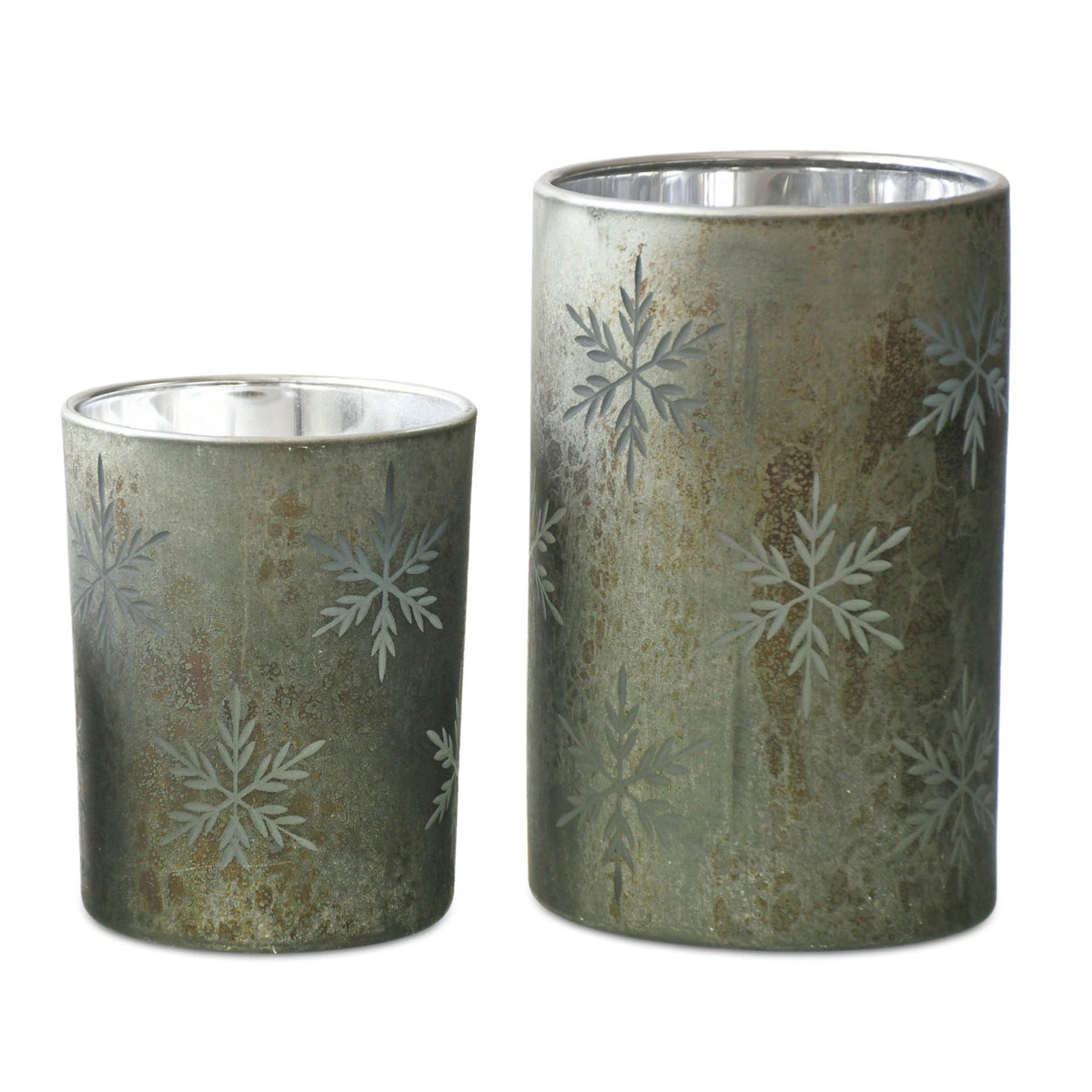 Etched Snowflake Mercury Glass Candle Holder (Set of 2)