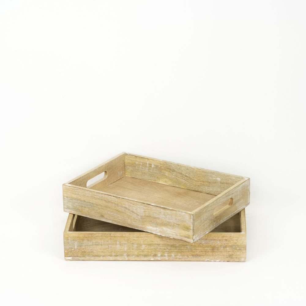 16x2.5x11, 14x2.5x10 Mango Wood nstd trays s/2, natural/white