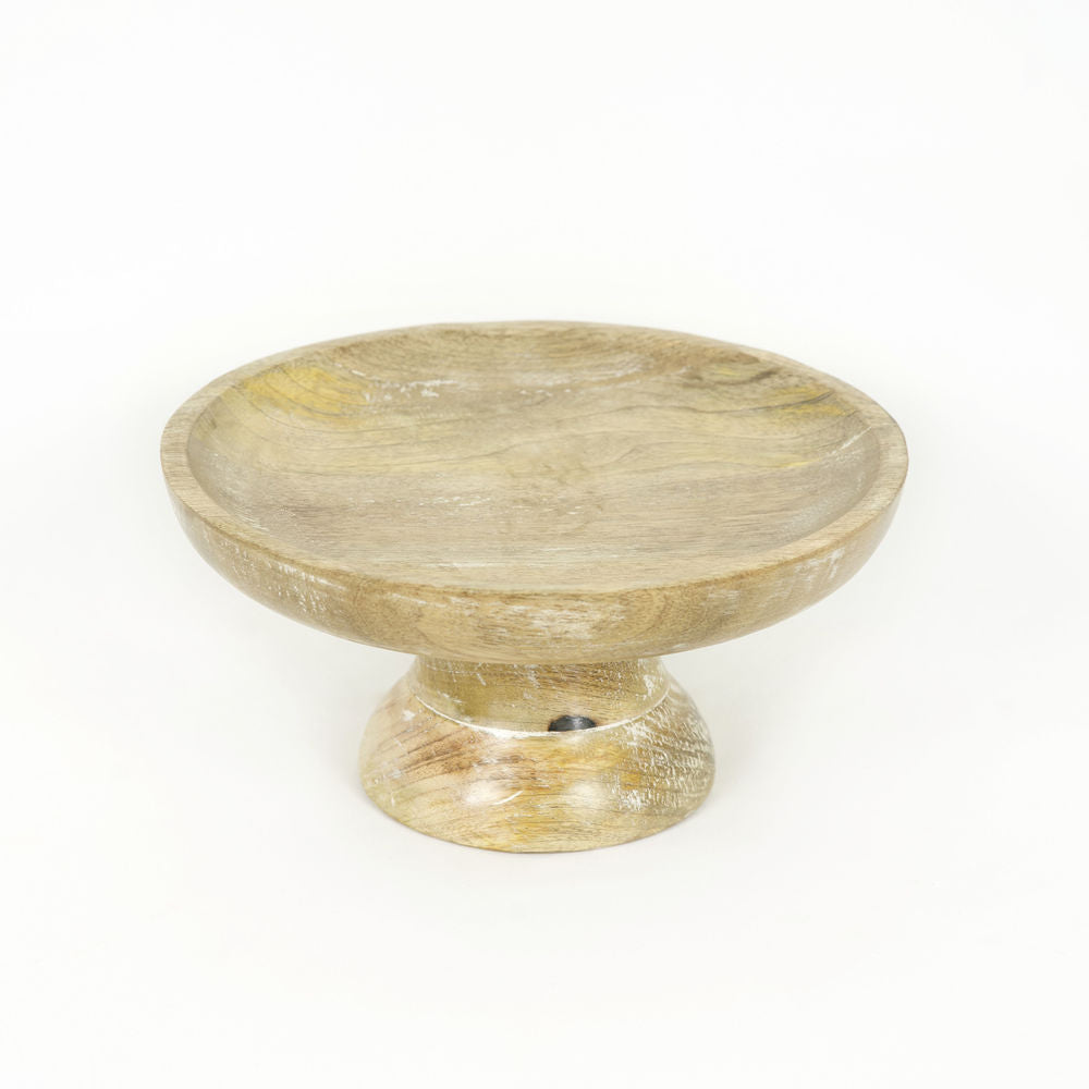 10x5x10 Mango Wood pedestal bowl, natural/white