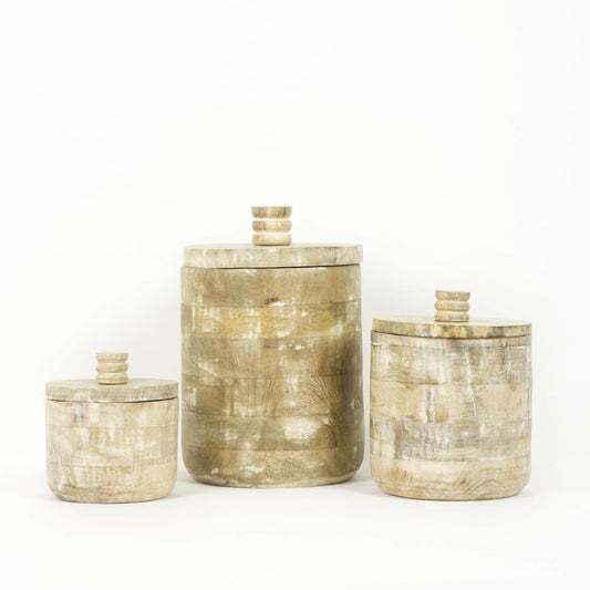 5x6x5, 6x8x6, 7x9x7 Mango Wood nstd canisters s/3, natural/white