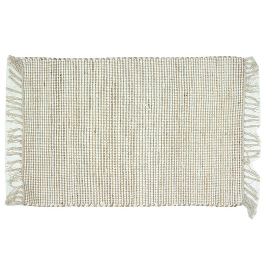 24" X 35" Jute/Chindi Rug with Fringes, Natural/white