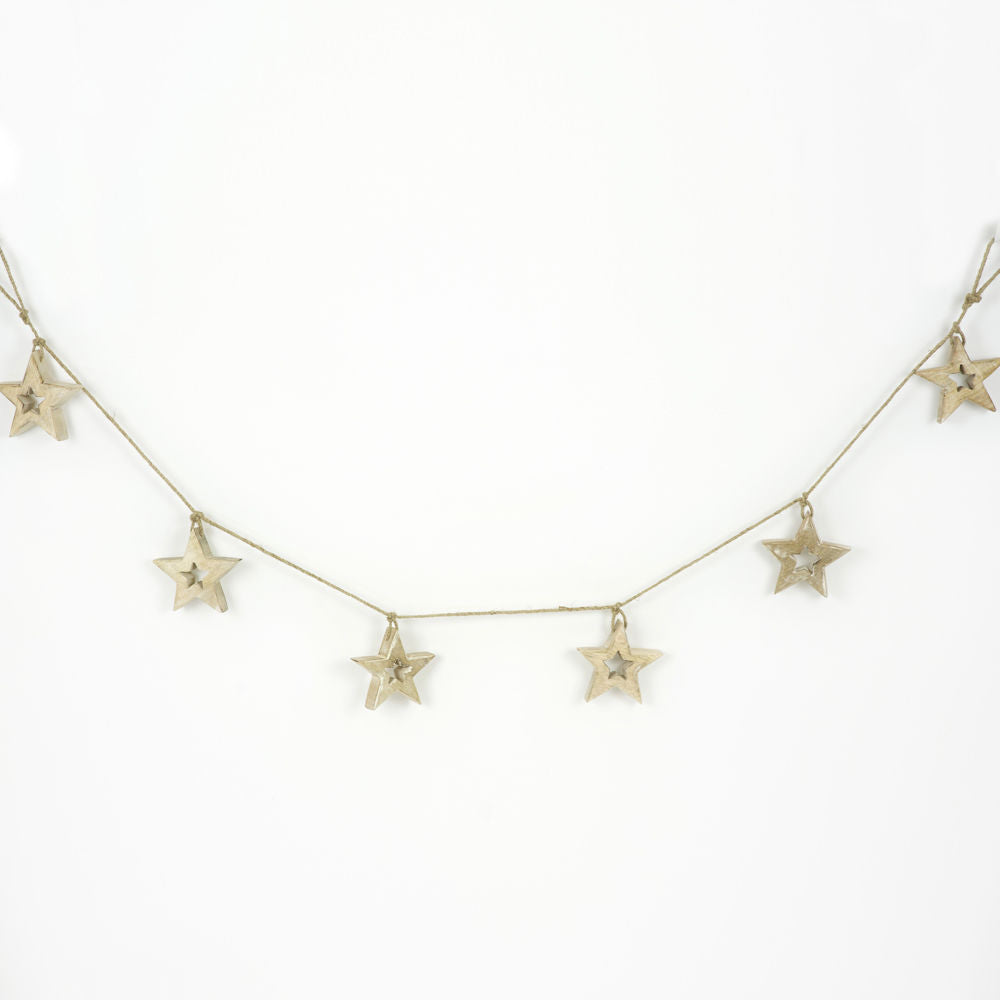 60" X 4" X 1" Mango Wood Garland (Stars) Natural/white