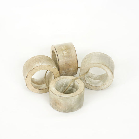 2.5" X 2.5" X 1.5" Mango Wood Round Napkin Rings Set of 4, Natural