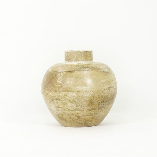 5.5x6x5.5 Mango Wood vase, natural/white