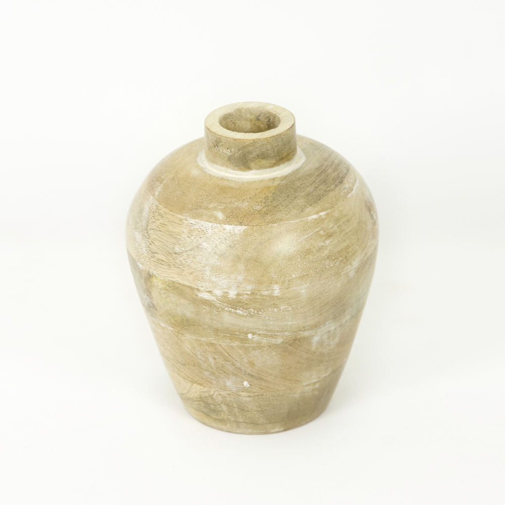 5.5x7x5.5 Mango Wood vase, natural/white