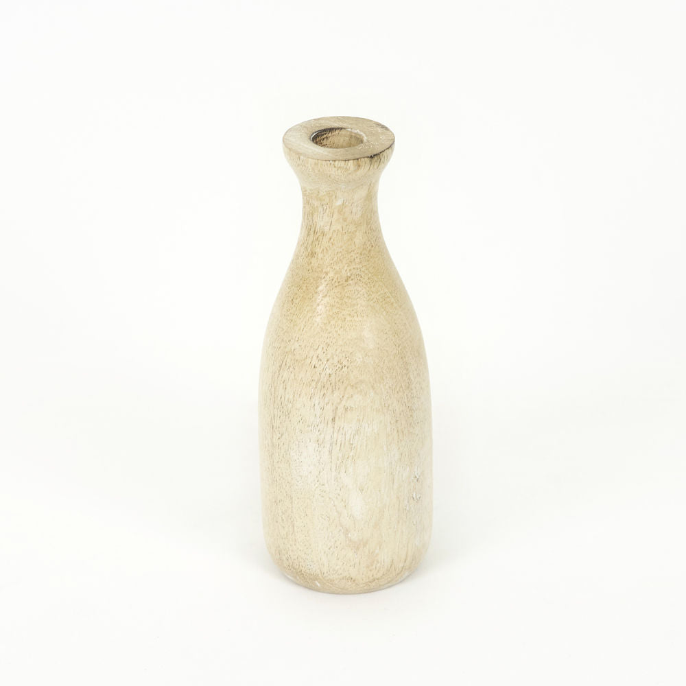 3" X 8" X 3" Mango Wood Vase, Natural/white