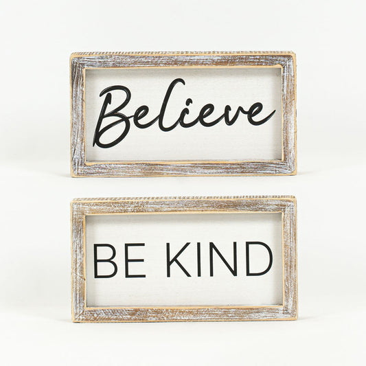 Reversible Wood Framed Sign (Believe/Be Kind) White/Black