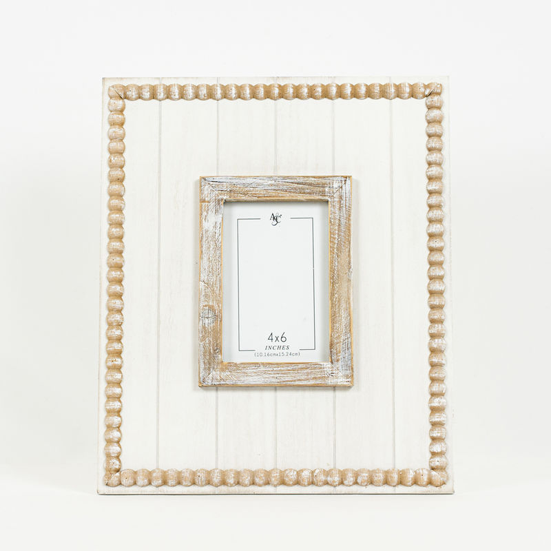 12x14x1.5 wd beaded photo frame, natural/white