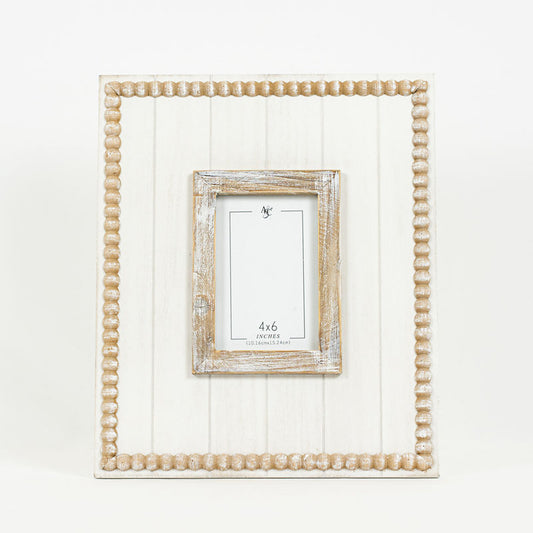 12x14x1.5 wd beaded photo frame, natural/white